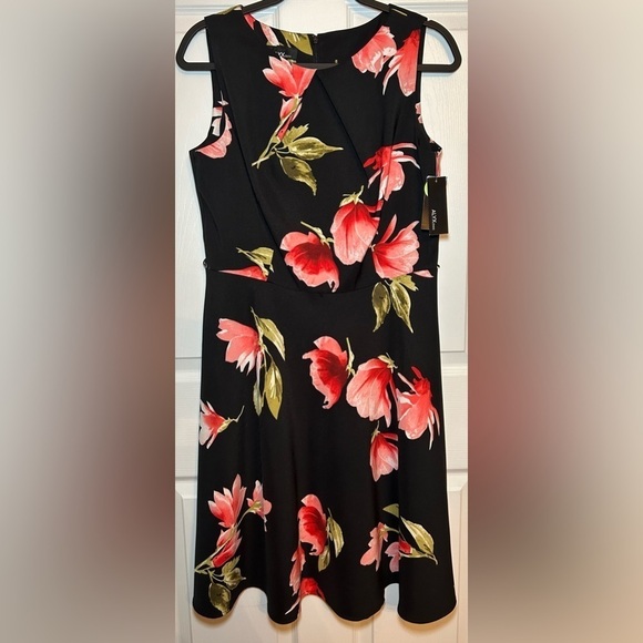 NWT ALYX Floral Print Fit & Flare Dress- Black/ Size 12 - Picture 2 of 7